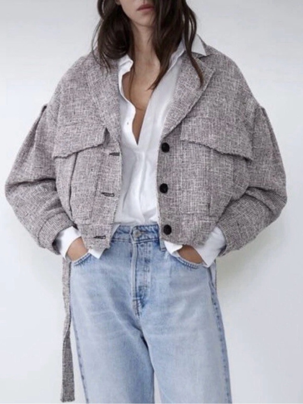 Zara Tweed Cropped Button Up  Jacket